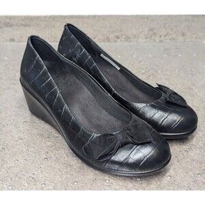 VIONIC Lena Wedge Size 9 Black Croc Print Wedge Heels Shoes